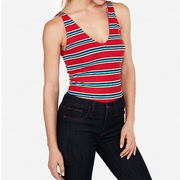 Express Tops - Express Striped Double V Tank